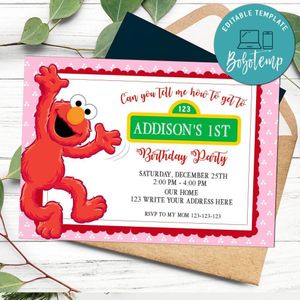 Elmo girl Invitation Customizable Template Instant Download