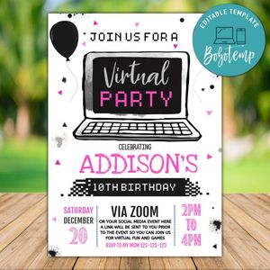 Printable Quarantine Zoom Birthday Party Invitation for Girl Instant Download