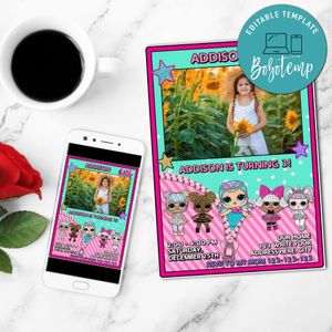 Lol dolls Birthday Card Photo Invitation Customizable Template Instant Download