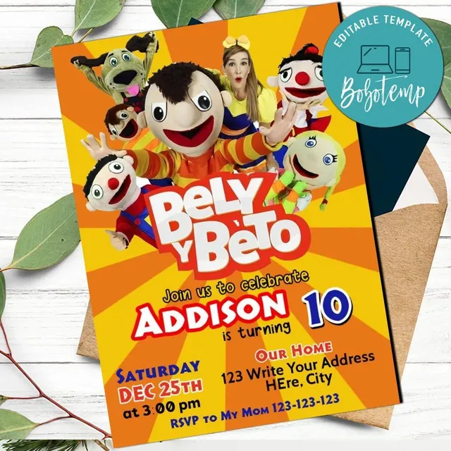 Bely y Beto Birthday Invitation Template to print at home | Bobotemp