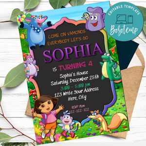 Editable Dora The Explorer Chalkboard Invitation Digital File