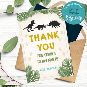 Dino Dig Thank you card Template to Print at Home Instant Download