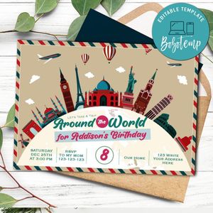 Around the World Party Invitation Template to Print at Home Instant Download