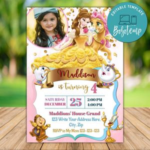 Editable Beauty And Beast Invitation With Photo Instant Download
