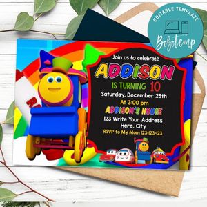 Bob The Train Invitation Template to Print at Home Instant Download