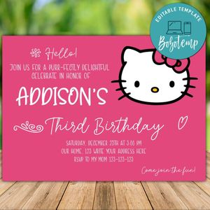 Printable Hello Kitty Birthday Invitation Instant Download
