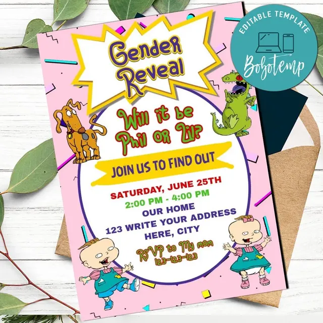 Phil and Lil Gender Reveal Invitation Printable Instant Download