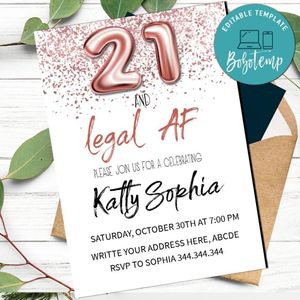 21 and Legal af birthday Flyer Template to Print at Home Instant Download