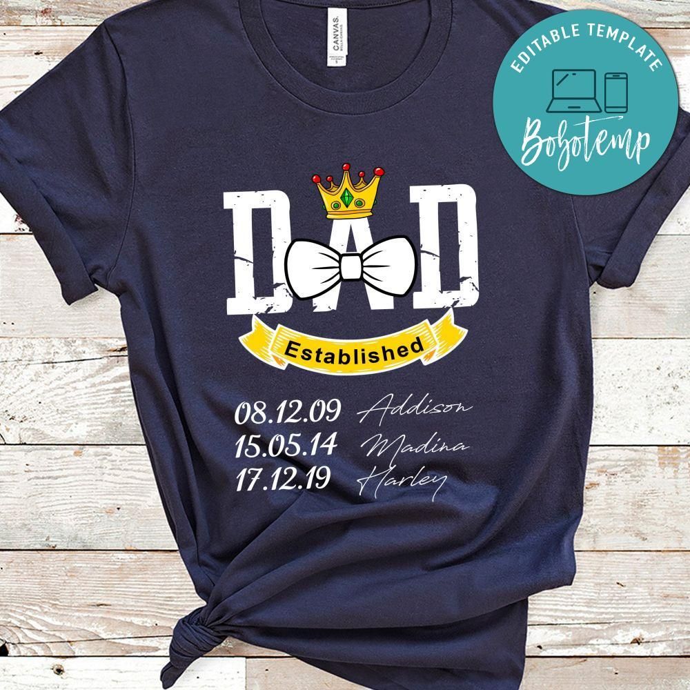 Custom Dad Established 2020 with Children Names Shirt