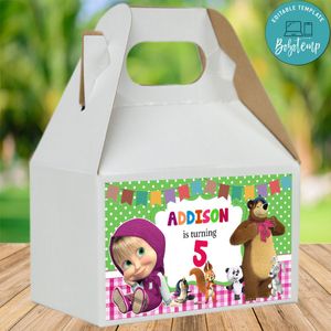 Masha and The Bear Gable Boxes Label Template to Print at Home Instant Download