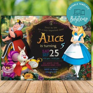 Editable Alice in Wonderland Birthday Invitation Instant Download