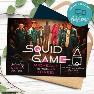 Squid game Party Invitation Customizable Template Instant Download