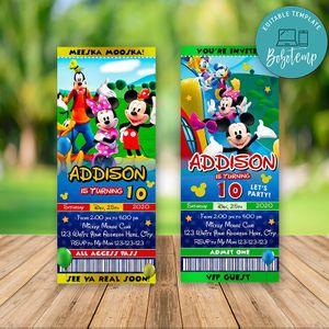 Printable Minnie Mouse Clubhouse Birthday Ticket Invitations Instant Download
