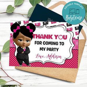 African Girl Baby Boss Thank you card Template to Print at Home Instant Download