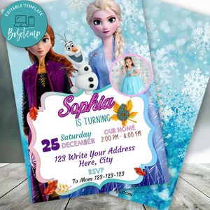 Editable Frozen 2 Elsa Anna Birthday Invitation With Photo Instant Download