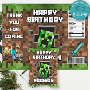 Minecraft Favor Bag Digital File Printable Instant Download
