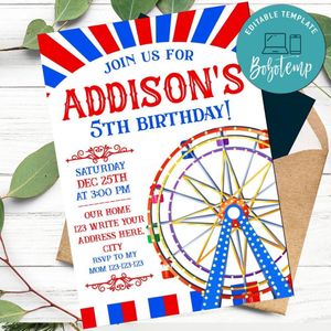Ferris wheel Invitation Customizable Template Instant Download