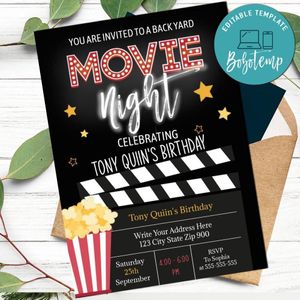 Printable Backyard Movie Night Party Invitation - Movie Night Invitation