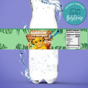 Lion King Birthday Water Bottle Label Template to Print at Home Instant Download