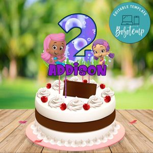 Girl Bubble Guppies Birthday Cake Topper Template Printable Instant Download