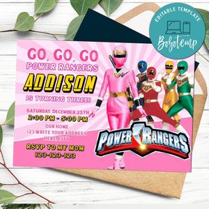 Power Ranger Girl Invitation Template to Print at Home Instant Download