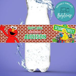 Elmo Birthday Water Bottle Label Template to Print at Home Instant Download