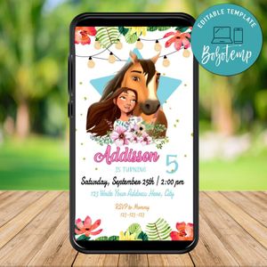Mobile Spirit Riding Free Birthday Electronic Invite Invitation for Girl Instant Download