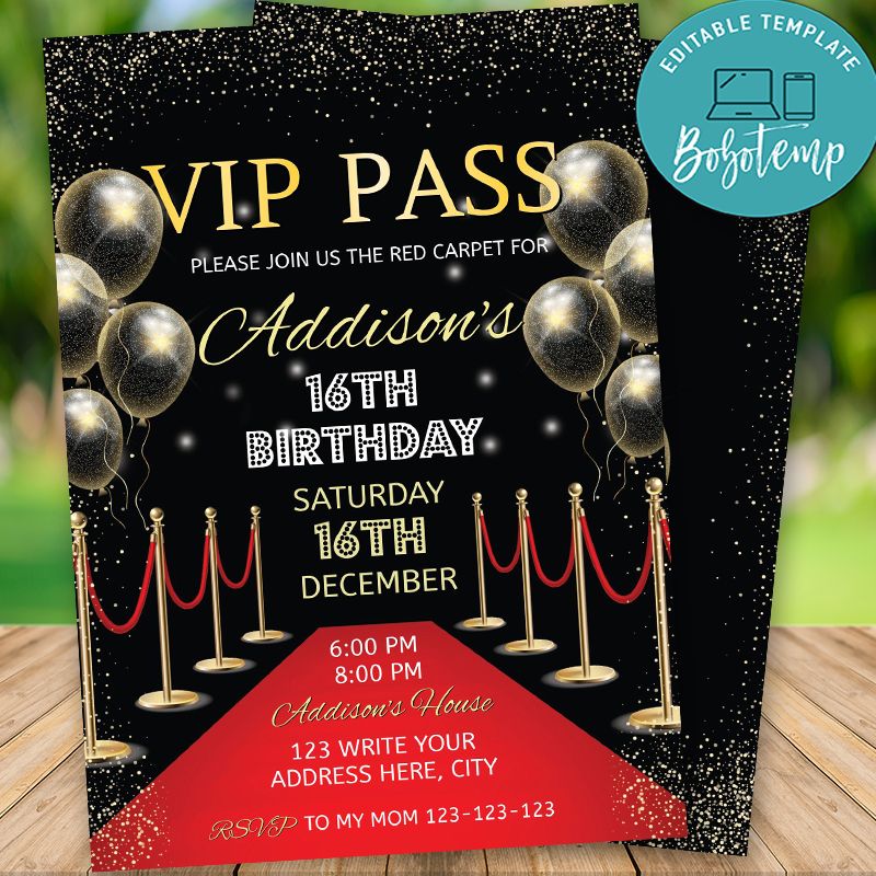 Printable Hollywood VIP Pass Birthday Invitation Instant Download | Bobotemp