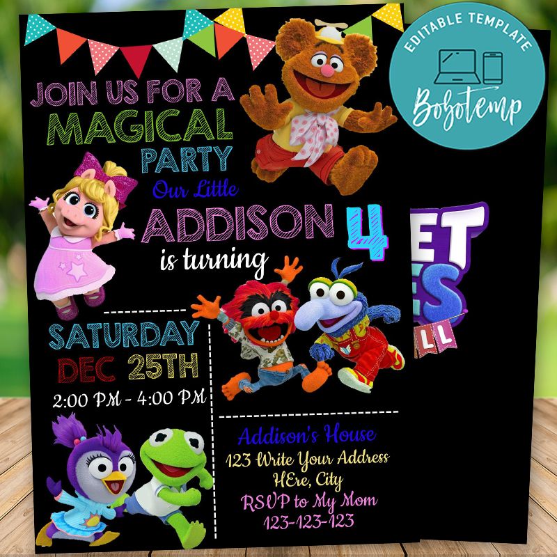 Editable Muppet Babies Birthday Invitation Instant Download | Bobotemp