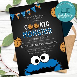 Editable Cookie Monster Invitation First Birthday Digital File
