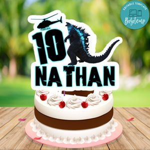 Godzilla Birthday Cake Topper Digital File Printable Instant Download