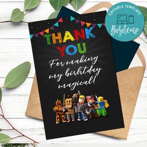 Roblox Thank you card Template to Print at Home Instant Download