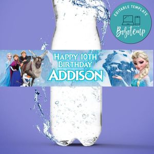 Disney Frozen Birthday Water Bottle Label Template to Print at Home Instant Download