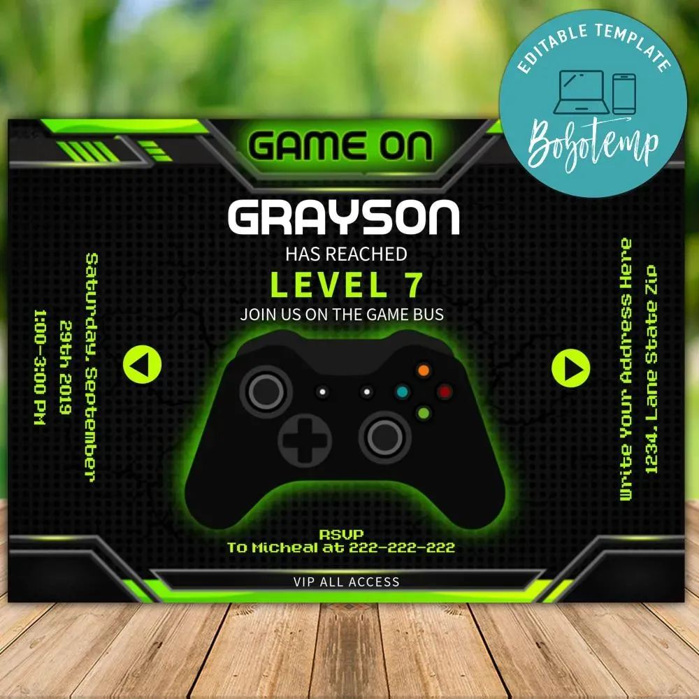 Printable Video Game Bus Party Invitation Instant Download | Bobotemp