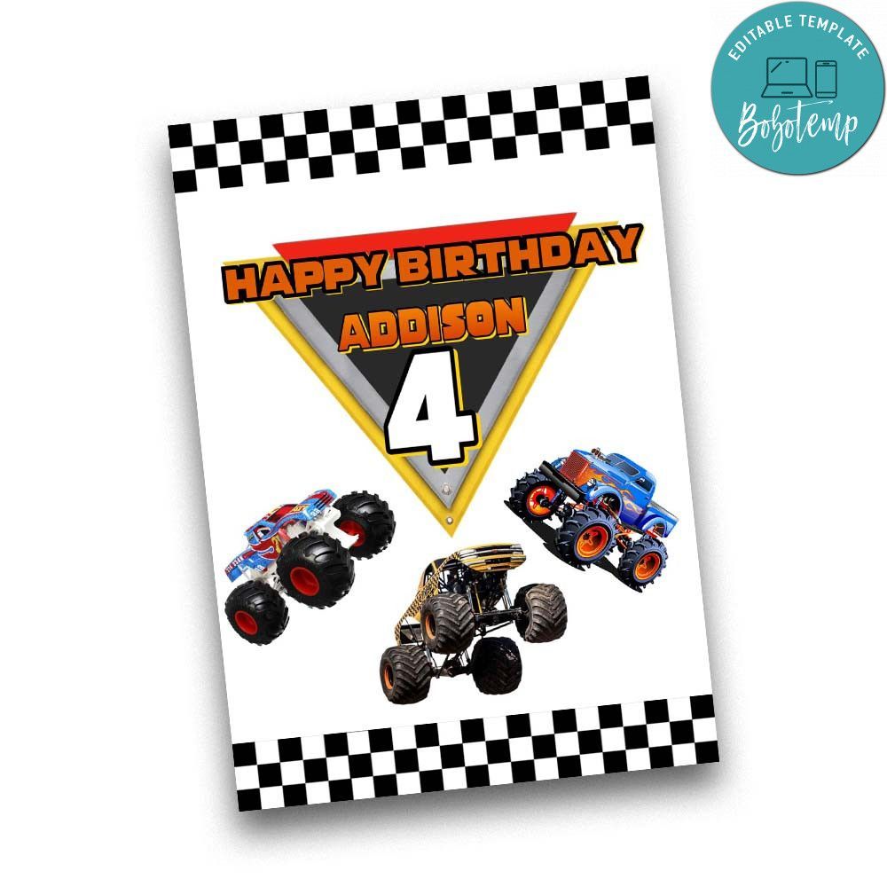 Monster truck postcard Template to Print at Home Instant Download