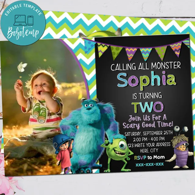 Invitación de fiesta de cumpleaños de Monster Inc con foto para imprimir | Bobotemp invitaci-n-de-fiesta-de-cumplea-os-de-monster-inc-con-foto-para-imprimir-bobotemp