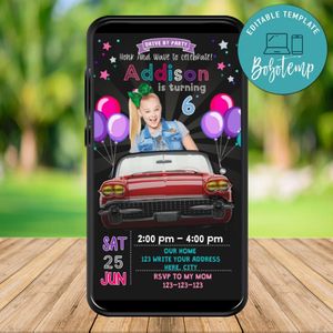 Mobile Jojo Siwa Drive By Birthday Parade Electronic Invite Invitation Template Instant Download