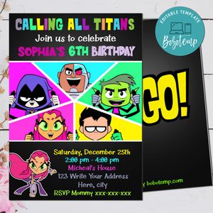 Editable Teen Titans Superheroes Invitation Digital File