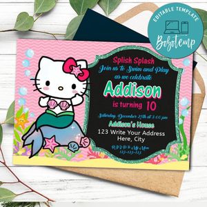 Hello kitty mermaid Invitation Template to Print at Home Instant Download