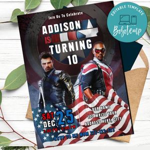 Falcon and the winter soldier Invitation Template to Print at Home Instant Download