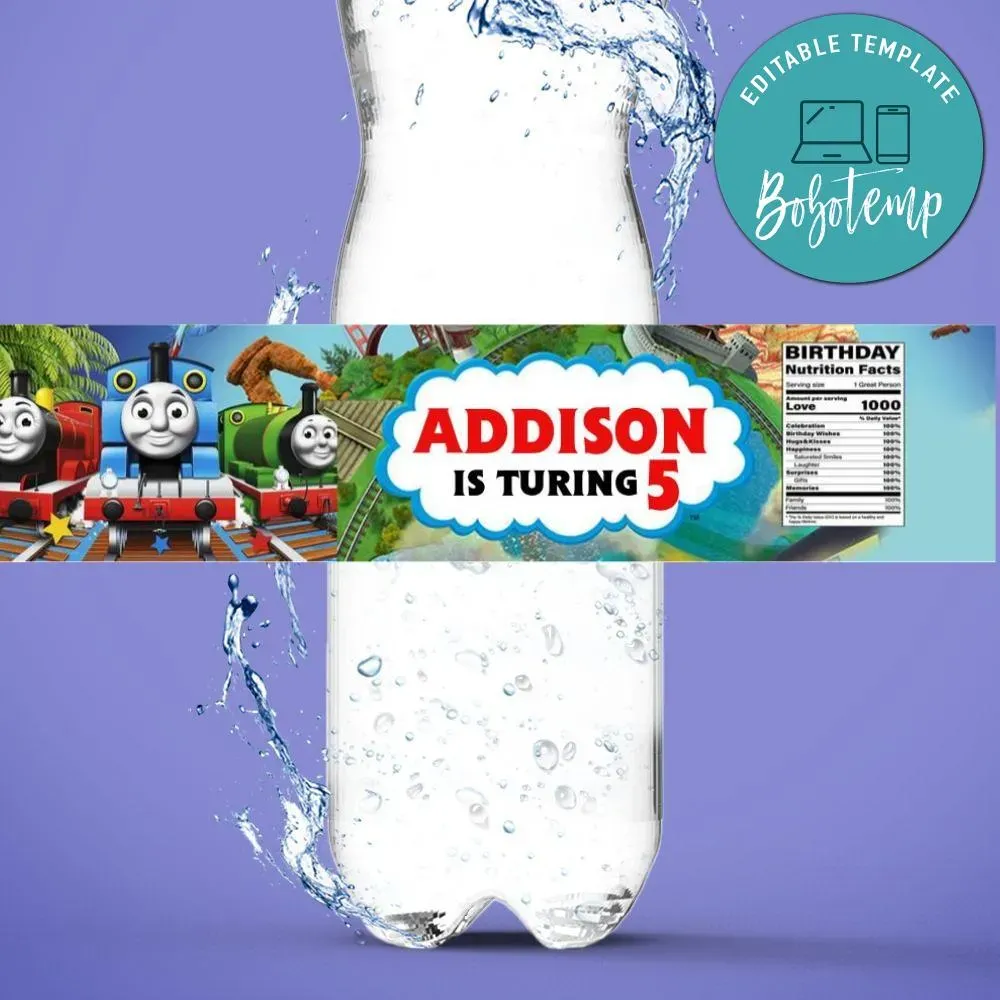 Thomas Train and Friends Birthday Water Bottle Label Template | Bobotemp