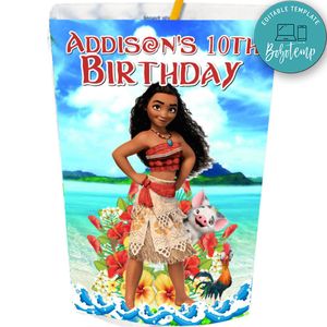 Moana Capri Sun Birthday Labels Digital File Printable Instant Download