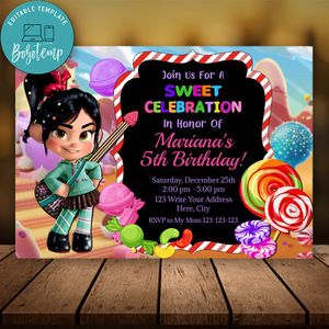 Editable Wreck It Ralph Vanellope Birthday Party Invitation Instant Download