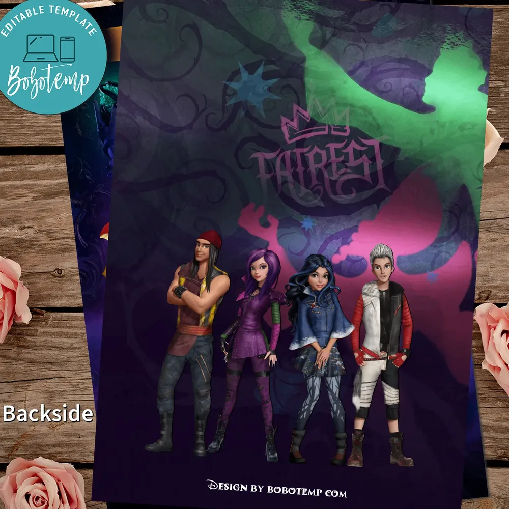 Disney Descendants Mal Evie Birthday Party Invitations Printable