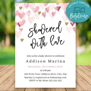 Editable Showered With Love Baby shower Invitations Instant Download