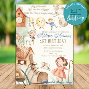 Printable Nursery Rhymes Birthday Invitation Template Instant Download