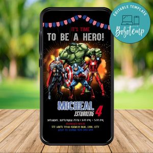 Mobile Avenger Birthday Electronic Invite Invitation Instant Download