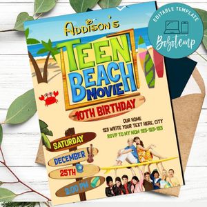 Teen Beach Movie Invitation Template to Print at Home Instant Download