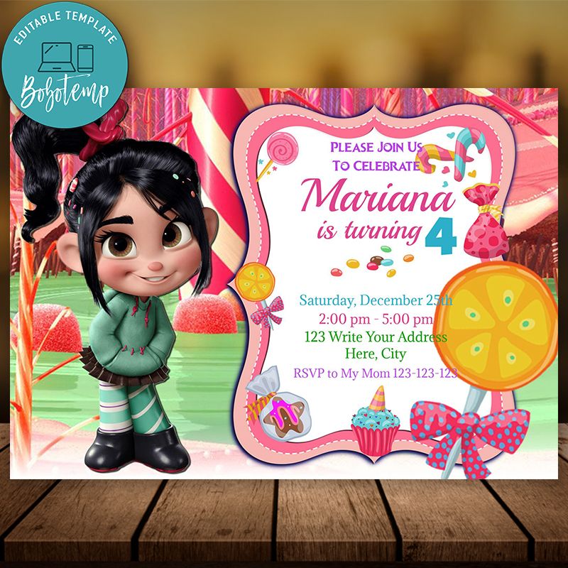 Editable Wreck It Ralph Vanellope Party Invite Descarga instantánea ...