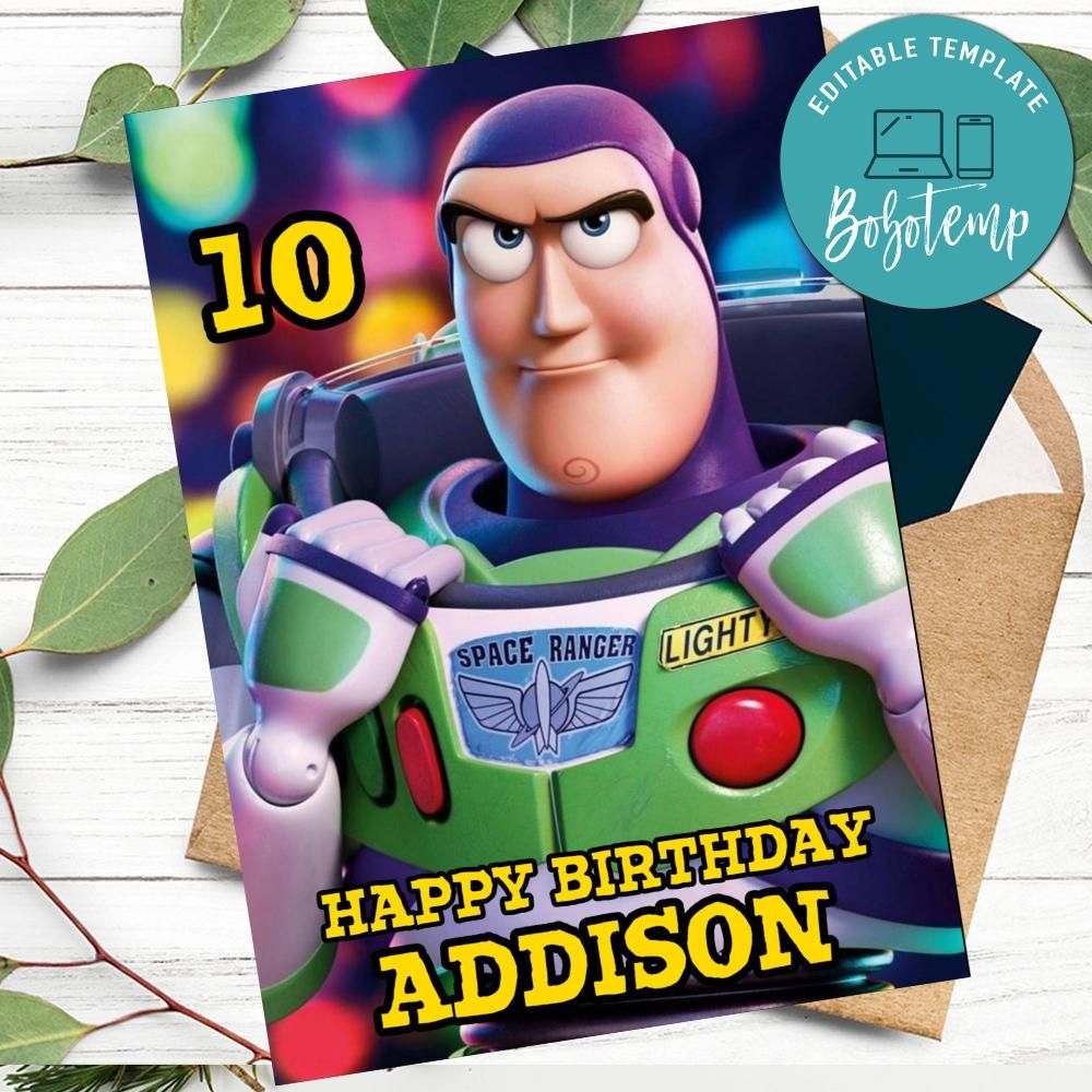 Buzz Lightyear Toy Story Birthday Card to Print at Home DIY | Bobotemp
